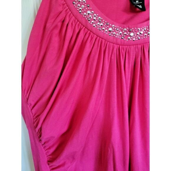 White House Black Market Med Top Dark Pink Bead Embellish Tank Stretch Rusched - Picture 3 of 6